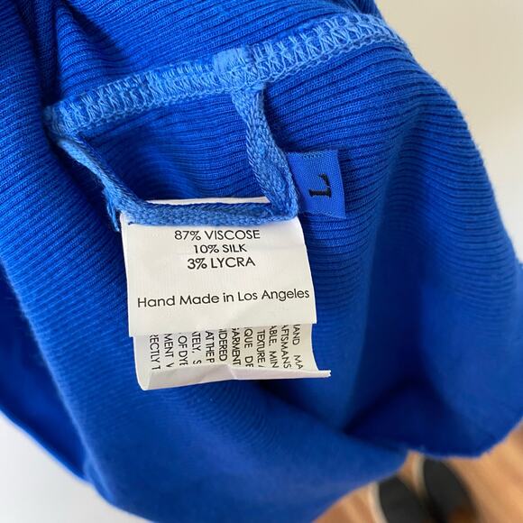 ENZA COSTA Blue Ribbed Knit Tank Midi Dress Soft Stretch Silk Blend Size Large - Picture 7 of 12